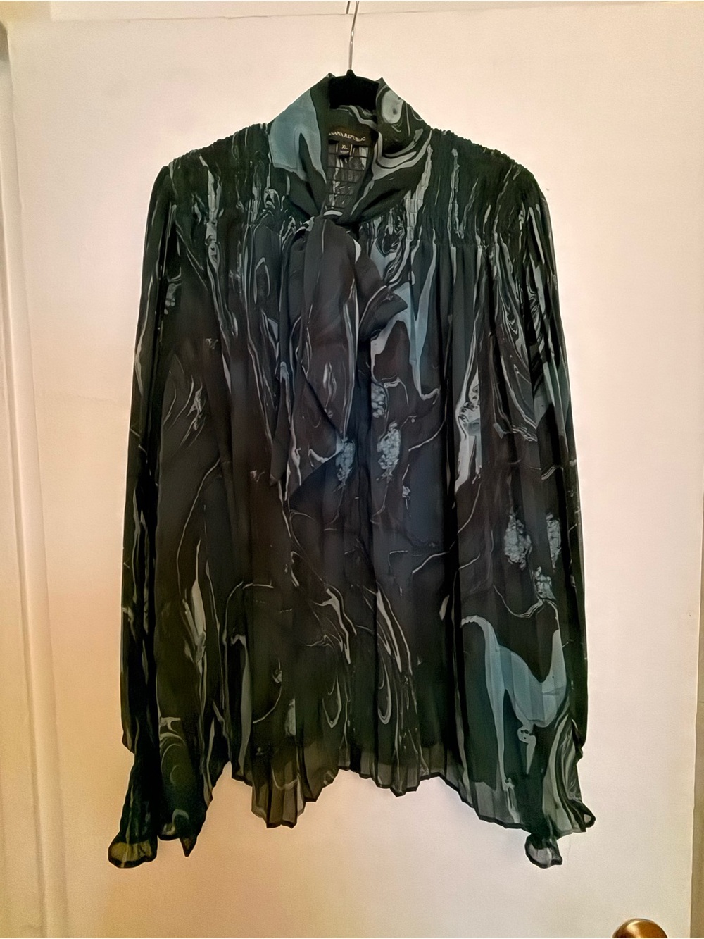 Banana Republic Black and Gray Silk Tie-Neck Jacket